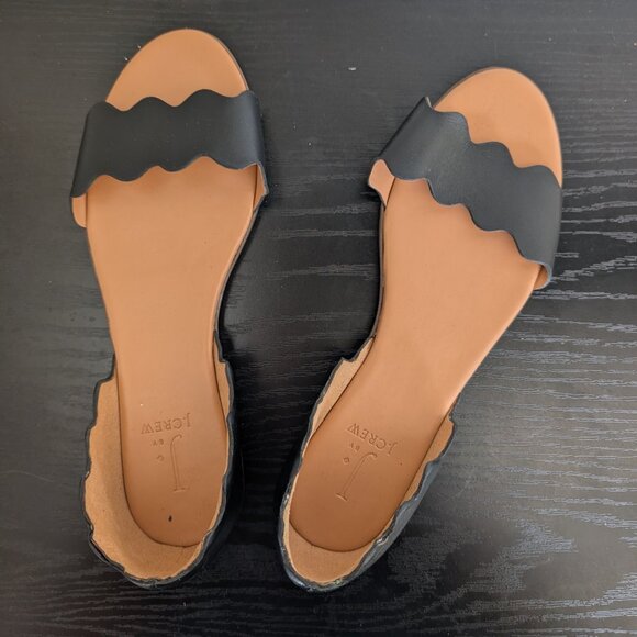 Black Leather Scalloped Peep Toe Flats 8 Slip On Shoe J. by J Crew - Picture 4 of 6